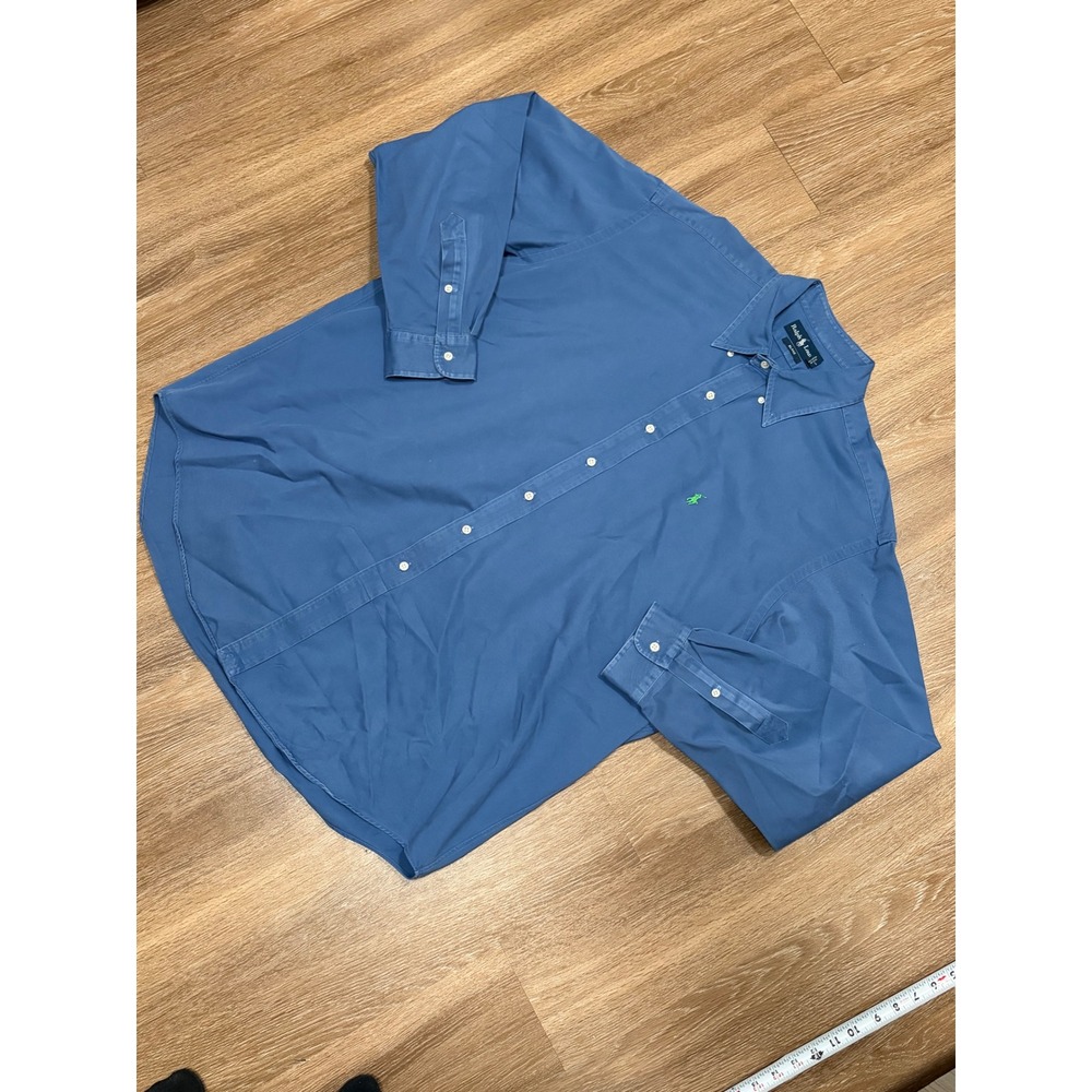 Polo Ralph Lauren Blake Mens XL Blue Button Down Shirt Lime Green Pony Logo